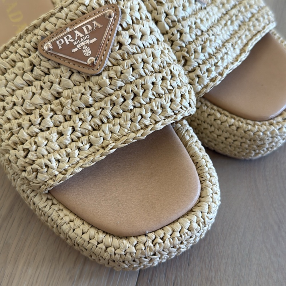 Prada Women's Woven Tan Sandals - Picture 8 of 10